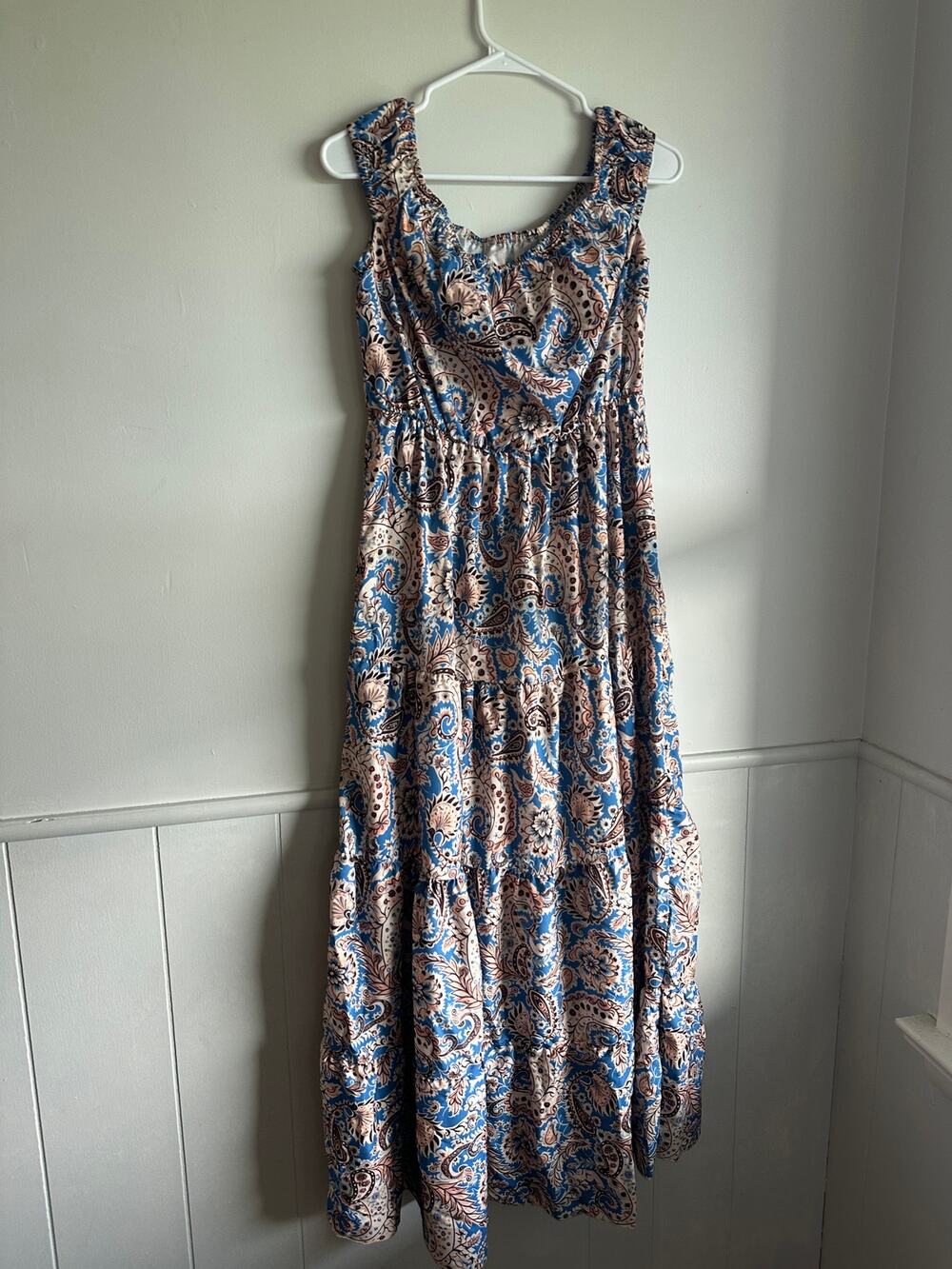 SHEIN Blue Paisley Maxi Dress Boho long a line sun dress size large